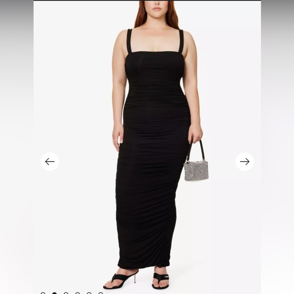 Good American Ruched square-neck stretch-rayon maxi dress Lg & Medium in black - Picture 1 of 16